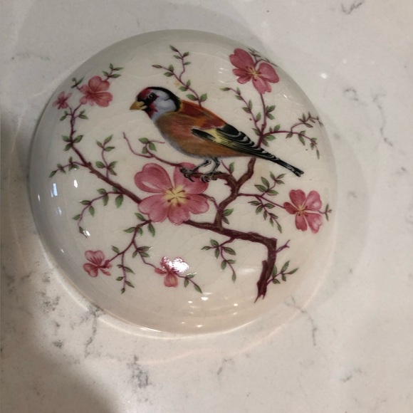 COPY - Arthur Wood Ginger Jar 6” VTG Goldfinch & Apple Blossoms 1960s Whimsical - Picture 3 of 5